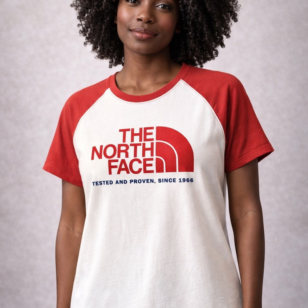 The North Face Raglan Graphic Tee w/ White Body | Red Sleeves | Classic Logo